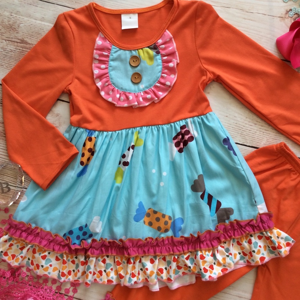 Boutique Girls Fall Candy Ruffle 3pc Outfit - Picture 3 of 3